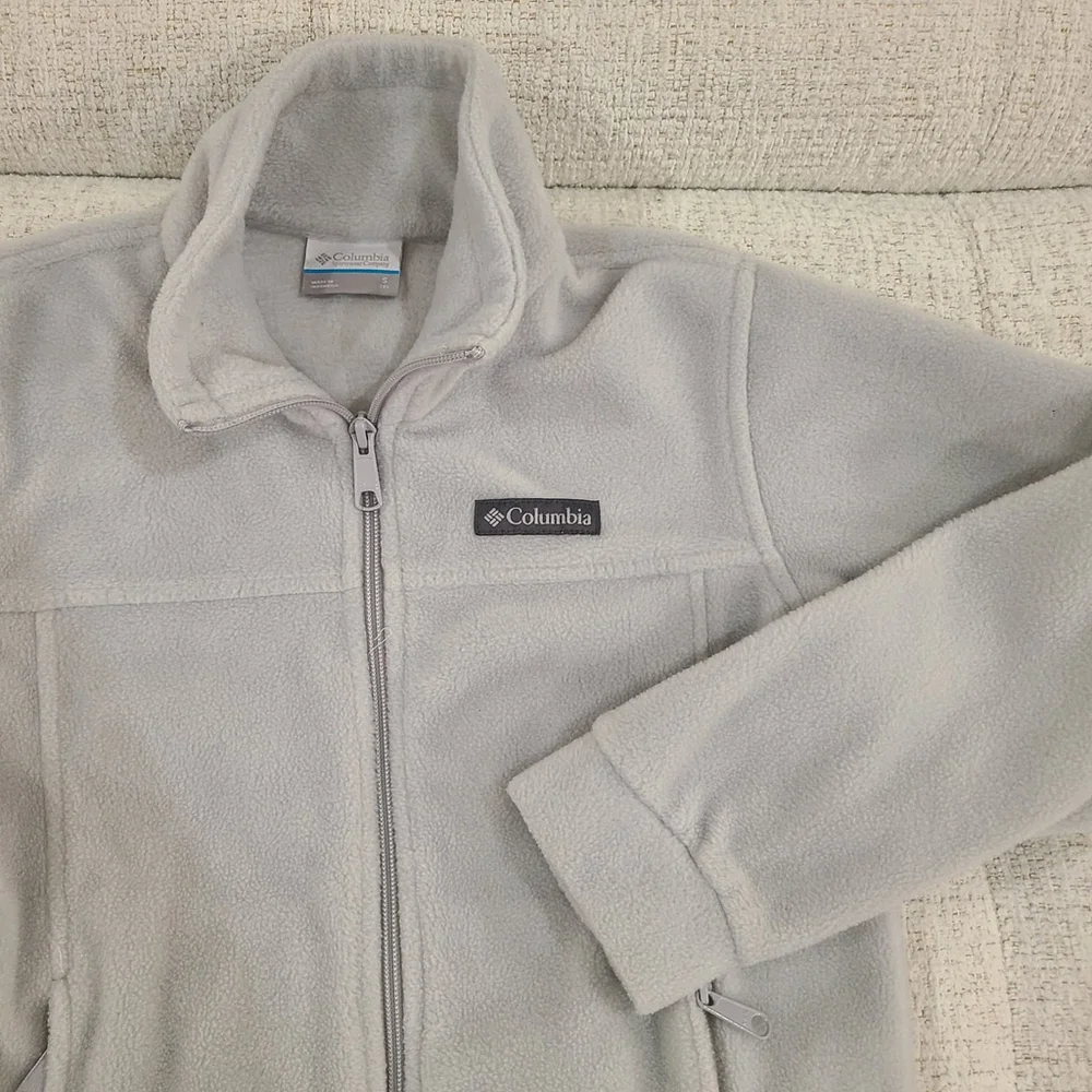 Columbia Kids Light Gray Gray Zip-Up Fleece Jacket Youth Size 8